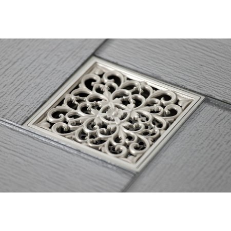 Kingston Brass BSF9771BN Watercourse Scroll 4" Square Grid Shower Drain, Nickel BSF9771BN